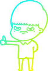 cold gradient line drawing of a angry cartoon boy