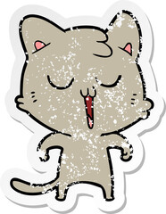 distressed sticker of a cartoon cat singing
