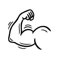 Bodybuilder bicep muscle strong arm, hand drawn doodle icon © nupixel