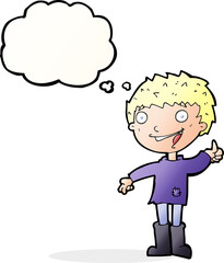 cartoon excited boy with thought bubble