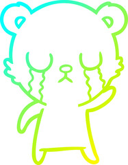 cold gradient line drawing of a crying cartoon bear