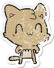 distressed sticker of a cartoon happy cat