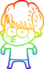 rainbow gradient line drawing of a cartoon woman