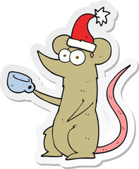 sticker of a cartoon mouse wearing christmas hat