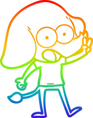 rainbow gradient line drawing of a cute cartoon elephant