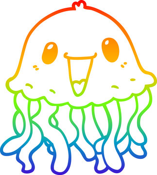 recommend clip art: rainbow gradient line drawing of a cartoon jellyfish