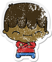 freehand drawn distressed sticker cartoon of kawaii cute boy