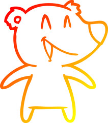 warm gradient line drawing of a laughing bear cartoon