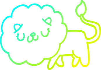 cold gradient line drawing of a cartoon lion