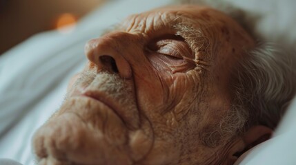 Close up of a person laying in a bed. Suitable for healthcare concepts