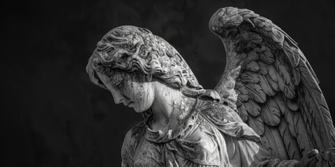 A black and white photo of an angel statue, suitable for various design projects