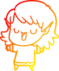 warm gradient line drawing of a cartoon elf girl