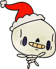hand drawn christmas textured cartoon of kawaii skeleton
