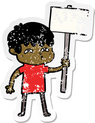 distressed sticker of a cartoon curious man