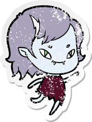distressed sticker of a cartoon friendly vampire girl running
