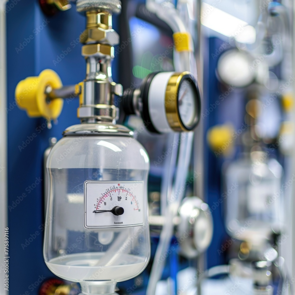 Poster Detailed view of a machine with a gauge. Suitable for industrial concepts