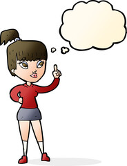 cartoon attractive girl with idea with thought bubble