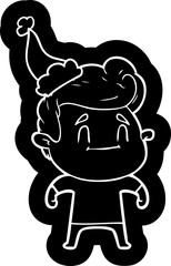 happy quirky cartoon icon of a man wearing santa hat