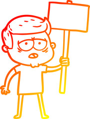 warm gradient line drawing of a cartoon tired man