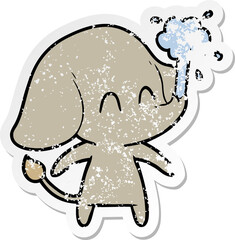 distressed sticker of a cute cartoon elephant spouting water