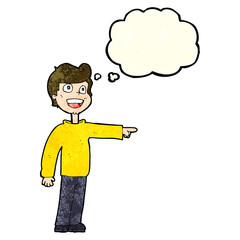 cartoon man pointing and laughing with thought bubble