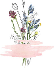 Watercolor wildflowers wreath illustration, meadow flowers bouquet frame clipart - 775898164