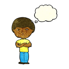 cartoon grumpy man with thought bubble