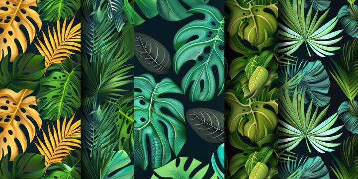 A set of four seamlessly designed tropical leaves. Ideal for background or pattern designs