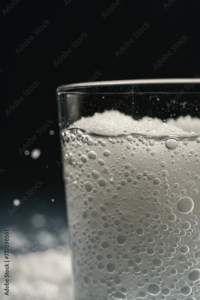 Poster a close up image of a glass of water with bubbles. perfect for health and wellness concepts