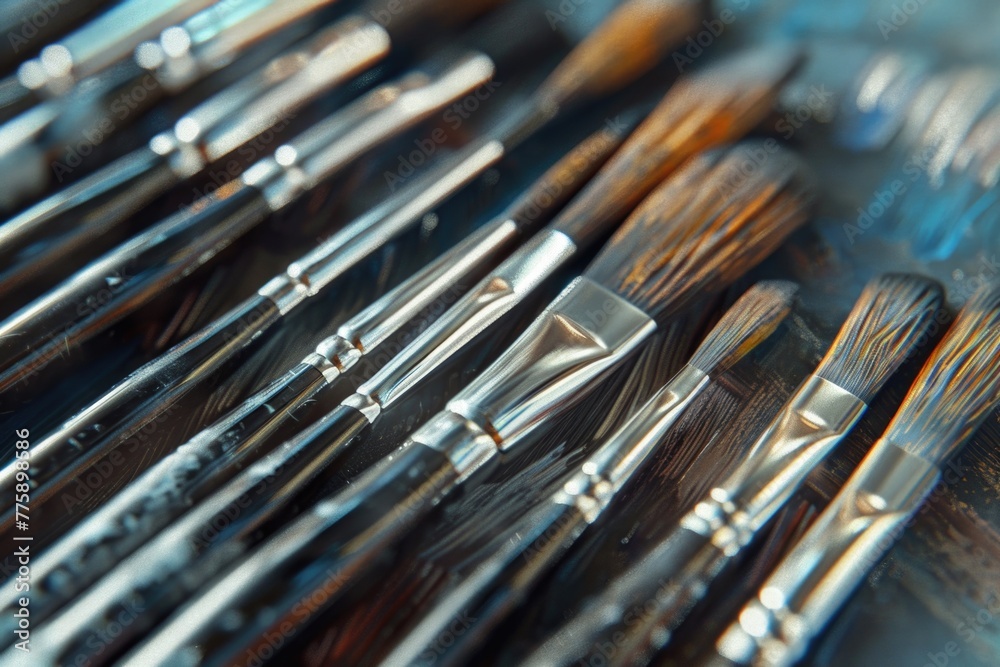 Aufkleber various paint brushes neatly arranged on a table. suitable for art and craft projects