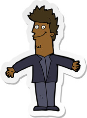 sticker of a cartoon happy man with open arms