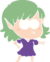 flat color style cartoon elf girl staring