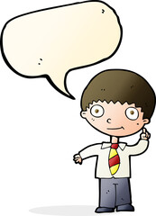 cartoon school boy with idea with speech bubble