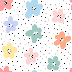 Hand drawing flowers seamless pattern print design. Vector illustration design for fashion fabrics, textile graphics, prints