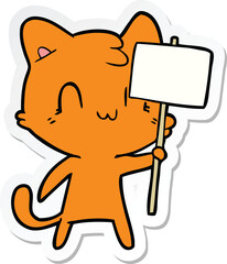 sticker of a cartoon happy cat with blank sign