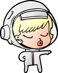cartoon pretty astronaut girl pointing the way