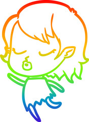 rainbow gradient line drawing of a cute cartoon vampire girl