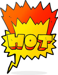 freehand drawn speech bubble cartoon word hot