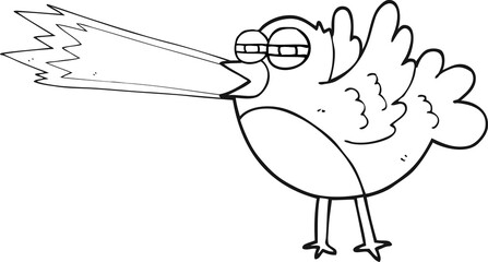 freehand drawn black and white cartoon bird