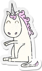 distressed sticker of a quirky hand drawn cartoon unicorn