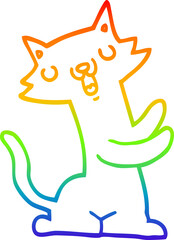 rainbow gradient line drawing of a cartoon cat