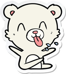 sticker of a rude cartoon polar bear sticking out tongue