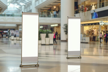 Roll up mockup poster stands inside a shopping mall - obrazy, fototapety, plakaty