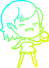 cold gradient line drawing of a cartoon undead vampire girl