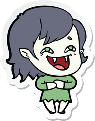 sticker of a cartoon laughing vampire girl