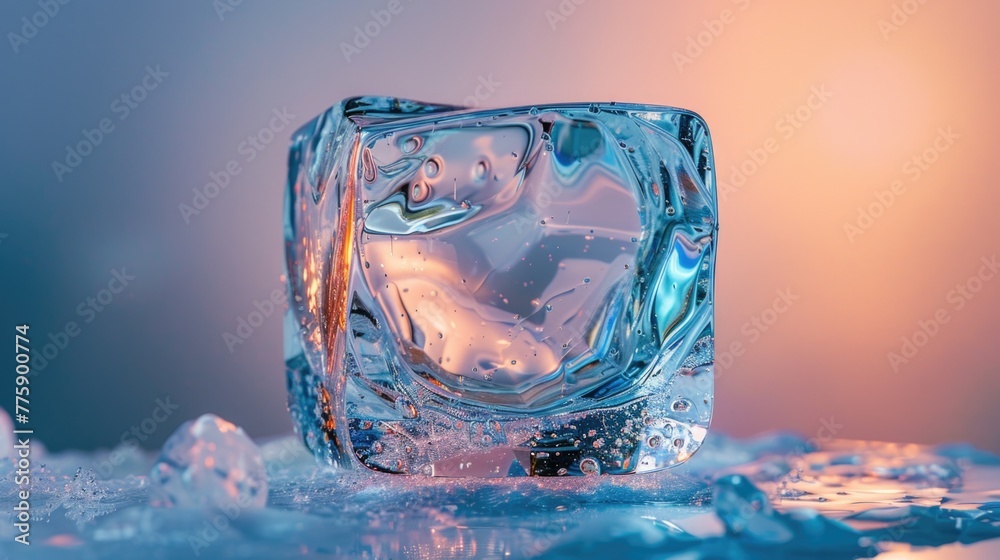 Leinwandbilder a clear ice block resting on a stack of ice. suitable for winter-themed designs
