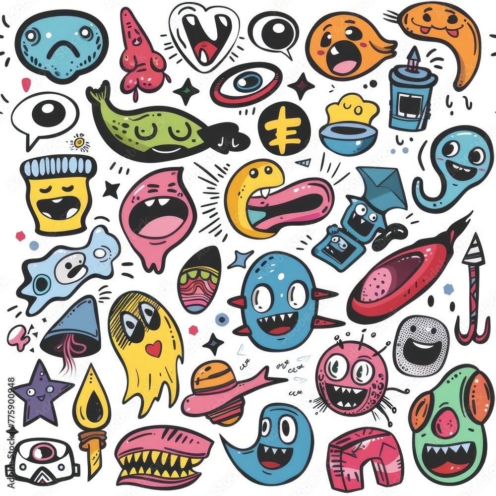 Poster colorful cartoon characters in a group, suitable for various projects