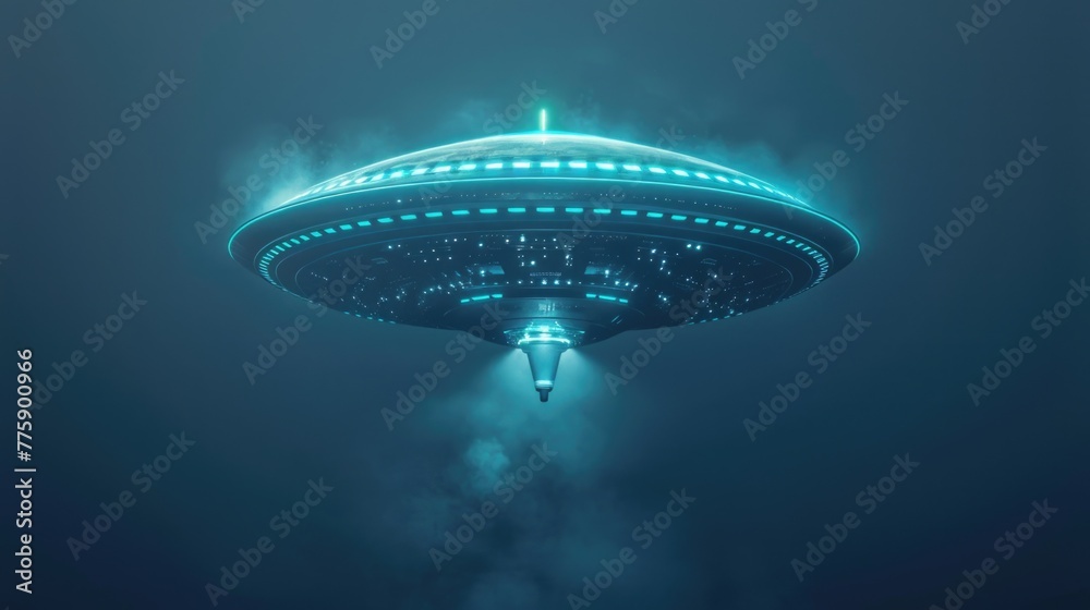 Poster spaceship flying through the air with smoke, suitable for science fiction concepts