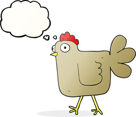 freehand drawn thought bubble cartoon chicken