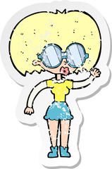 retro distressed sticker of a cartoon woman wearing spectacles